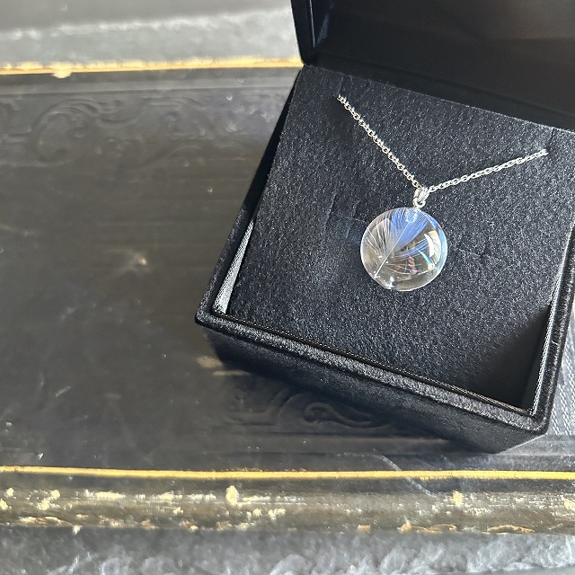 セキセイインコの羽根を封入したメモリアルレジンネックレスの完成作品